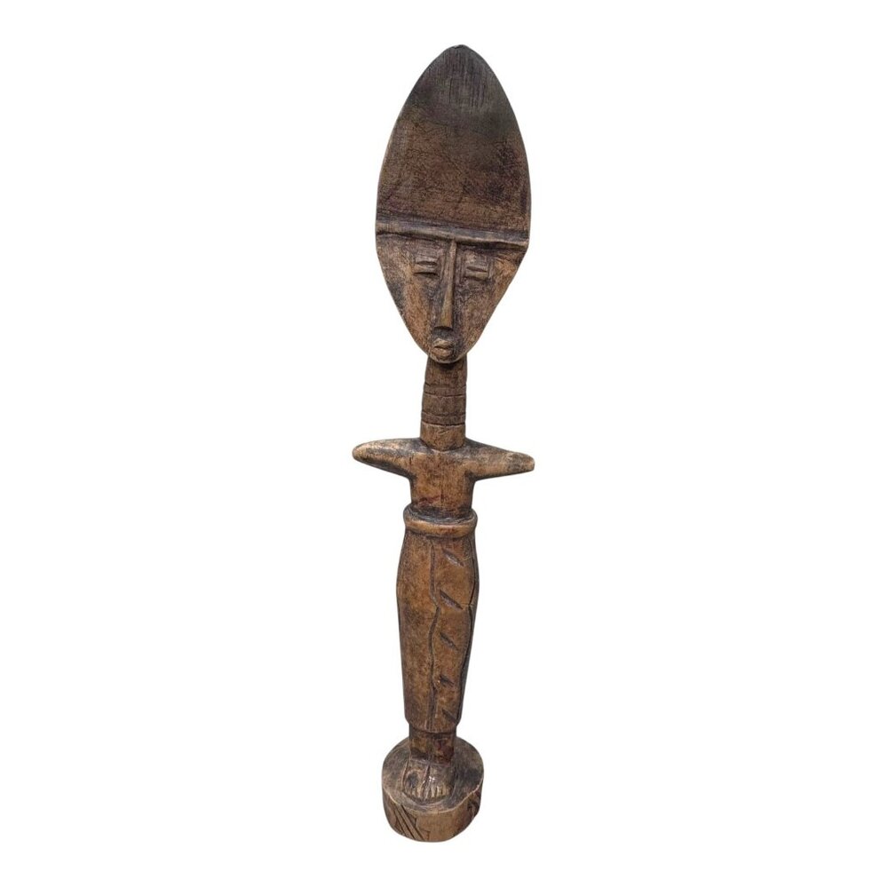 Hand Carved Wooden Akuaba Ashanti Fertility Doll Ghana Vintage Tribal Art 18"